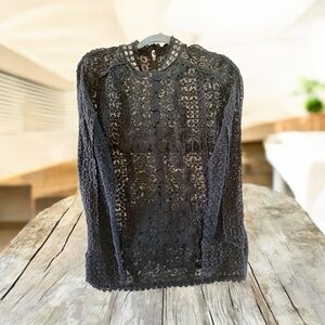 Rebecca Taylor Black Lace Long-Sleeve Blouse